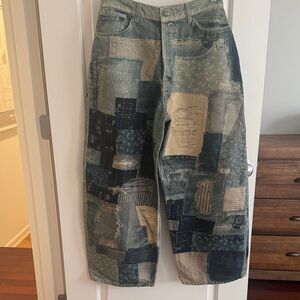We The Free Faux Patchwork Barrel Jeans